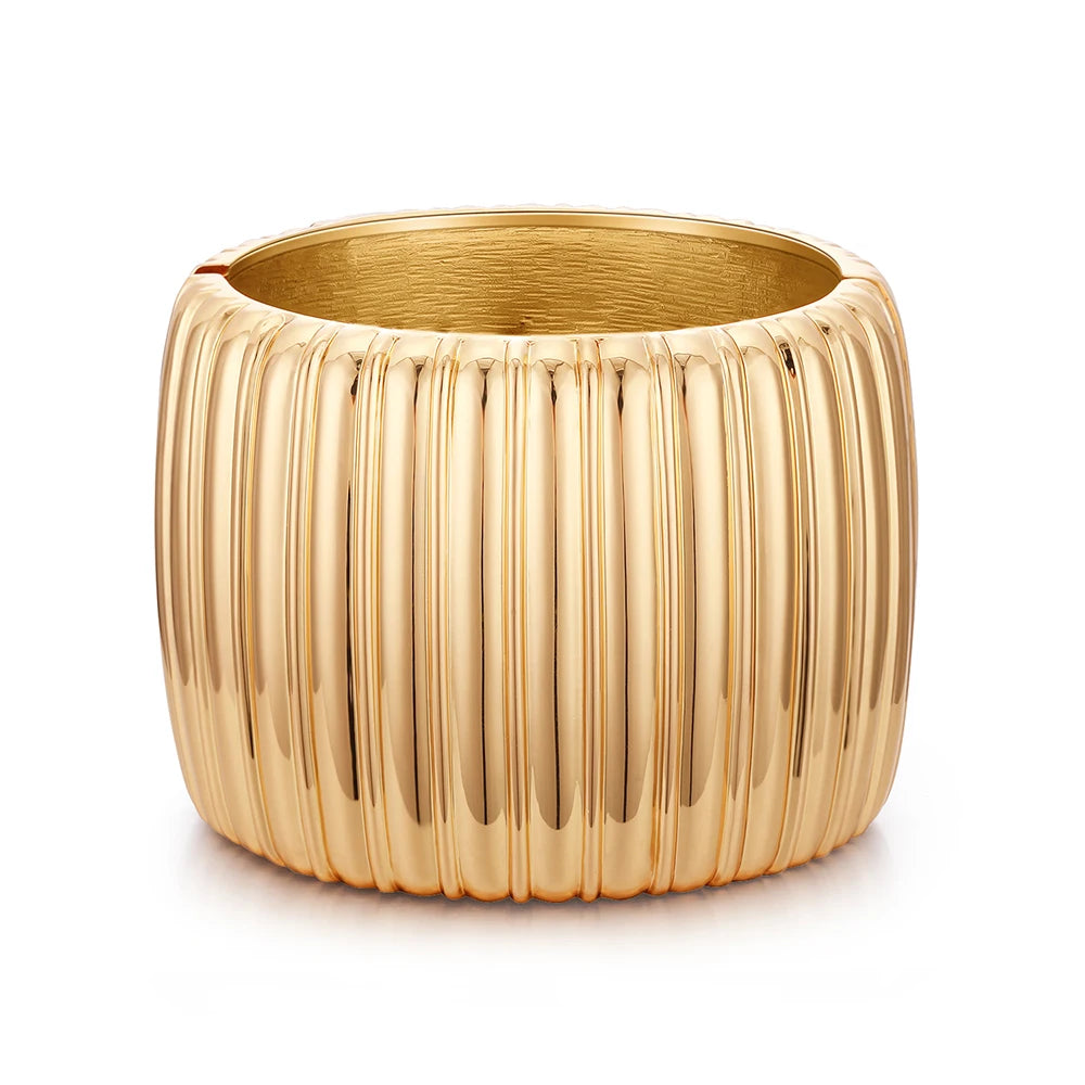 European & American Popular Exaggerated Cuff Bracelet Light Edge Minimalist Glossy Gold-plated Wedding Party Jewelry