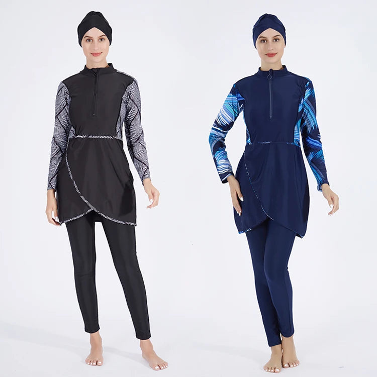 MOTIVE FORCE 2024 Fashion Full Covered Islamic Swimsuit Custom Long Sleeve Muslim Swimsuit Burkini Hijab Muslim Swimwear