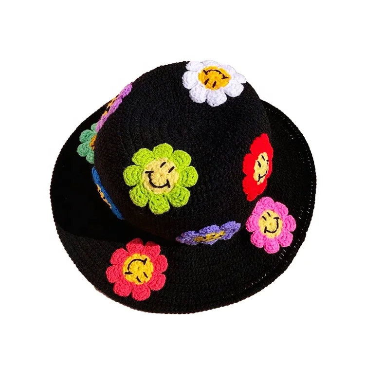 China Factory Tik Tok 2022 Hot Selling Knitted Hats 100% Cotton Brasilia Crochet Supplies Handmade Bucket Hat for Women