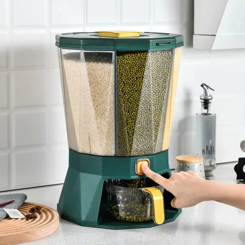 4 Grid Dry Multifunctional Rotating Kitchen Plastic Food Grain Rice Bucket Cereal Box Dispenser Storage Container Box