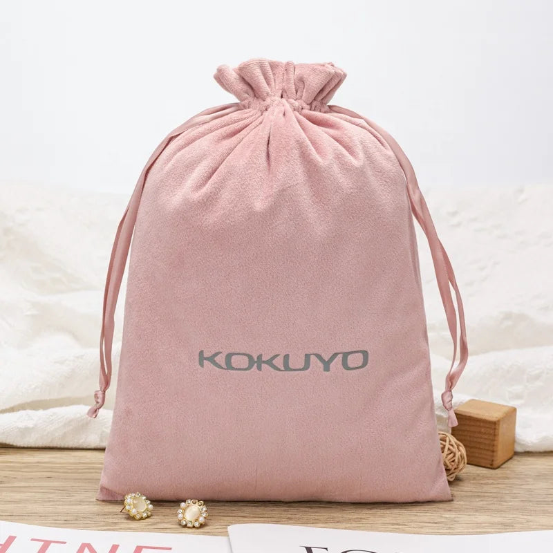 Recyclable Custom Logo Soft Pink Velvet Wig Pouch Luxury Bag Velvet Dust Bag With Ribbon for Items Dust