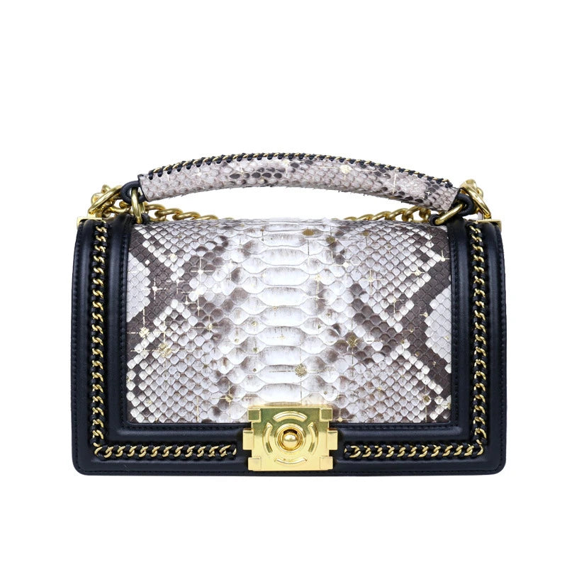Custom Luxury Real Genuine Snake Skin Leather Lady Women Designer Shoulder Crossbody Flap Bag Purse Luxury Handbags for  Women