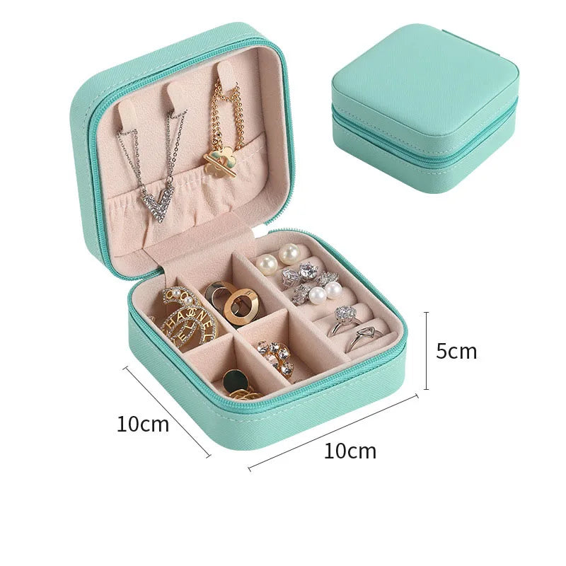 Wholesale Leather Cute Green RingEarrings Small Travel Jewelry Boxes Organizer Storage Case Pouch Packaging for Women Girls