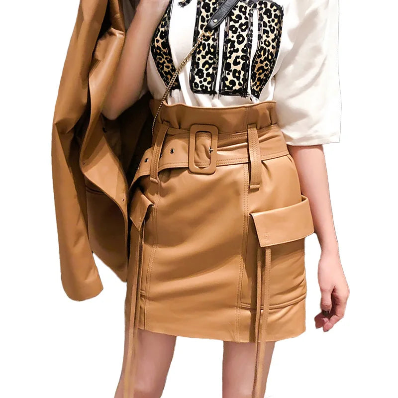 New Coming Women Spring Summer Sexy Genuine Leather Skirts Short Skirts