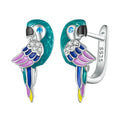 Fashion 925 Sterling Silver Rainbow Parrot Hoop Earrings for Women Cute Pet Bird CZ Ear Clips Girl Jewelry Family Gift BSE829