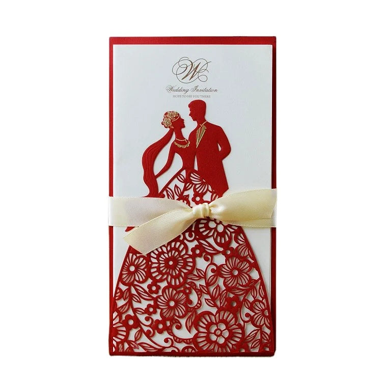 Kits Laser Cut Hollow Rose Pocket Wedding Invitations with Envelopes for Wedding Bridal Shower Engagement Invite