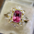 CAOSHI Elegant Style Ruby Diamond Flower Shaped 18K Gold Plated Wedding Jewelry Womens Trendy 3A Red Zircon Gemstone Ring