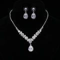 DAIHE Water Drop White Gold Round Large Crystal Stone Chain Fine Jewelry Earring Necklace Set