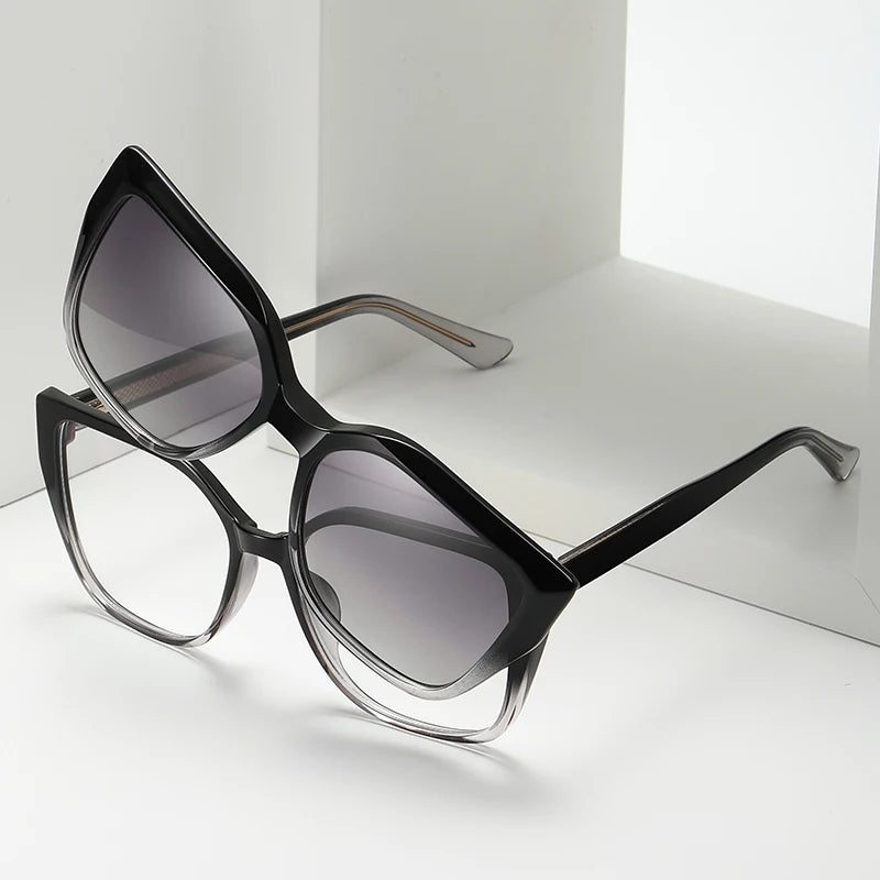 2 in 1 Set TR90 Polarized Clip Sunglasses Anti Blue Light UV400 Women Men Retro Luxury Cat Eye Frame Magnetic Driving Eyewear