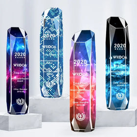 Hot Sell Colorful Uv Printed Crystal shields and Trophy Custom Engraved K9 Crystal Trophy Business Award