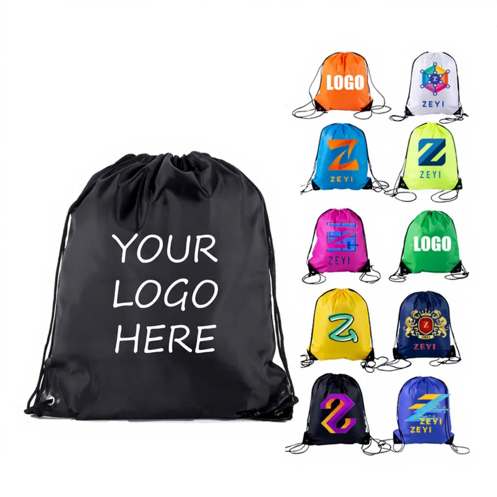 Custom Logo Party Gift Giveaways 210D Polyester Drawstring Bags Sport Nylon Backpack Waterproof Gym Fitness Drawstring Bag