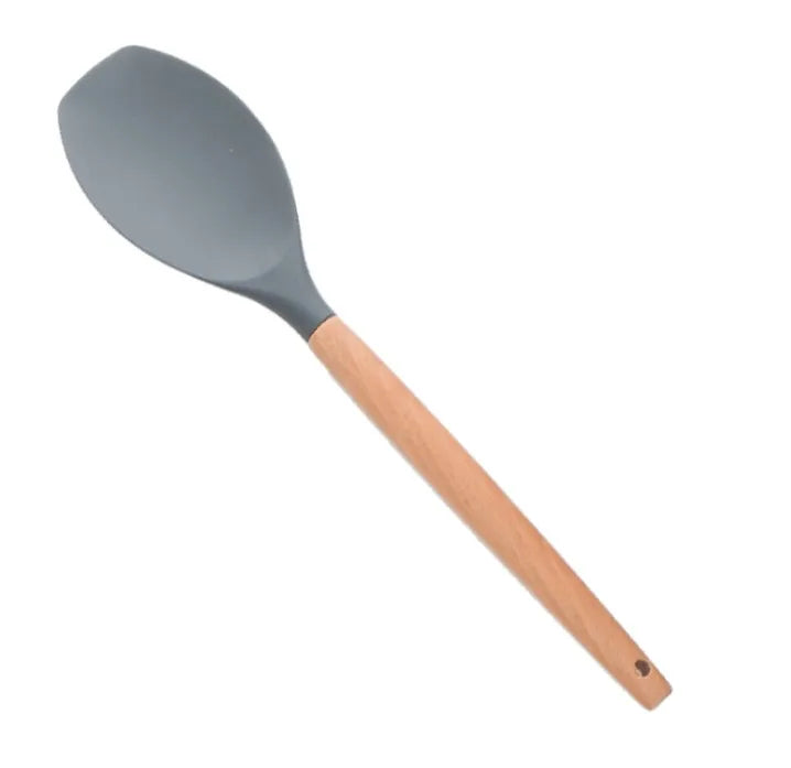 Silicone Spoonula Turner Scraper Heat Resistant Non-Stick Kitchen Tool with Wooden Handle for Home Kitchen Use