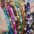 AB0865 Jewelry Mala Focal Beads Natural Brown Multicolored Coffee Banded Striped Agate Cylinder Column Tube Barrel Beads