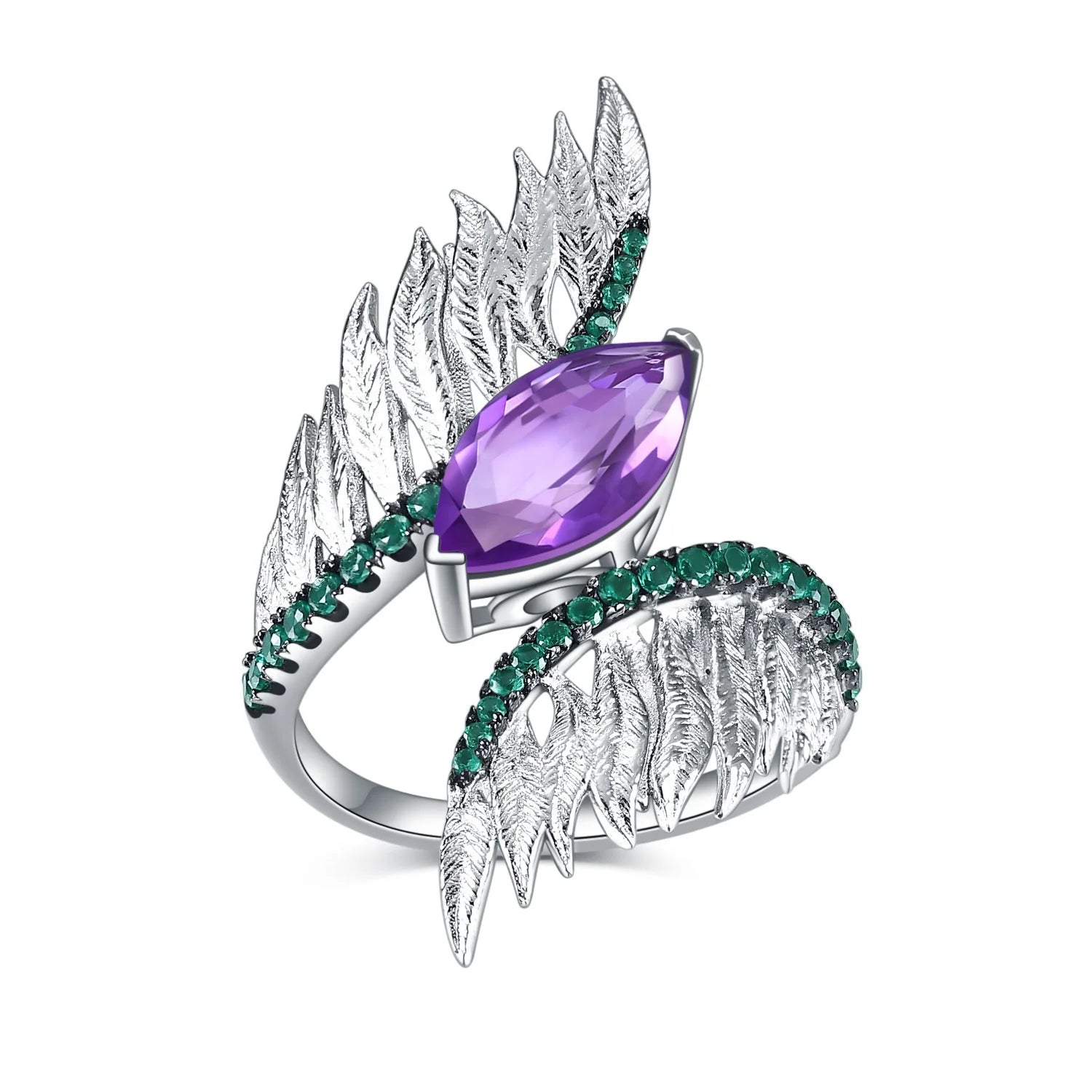 C8238 Abiding Fine Jewelry Wholesale 3-Year Color Retention Technology Custom 925 Silver Jewelry Bird Wings Sterling Silver Ring