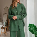 Boutique Wholesale 2026 Summer New Elastic Wash Wrinkle Long Sleeve Two Piece Sleepwear Casual Pants Women's Set