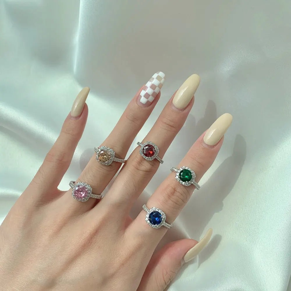 Hainon S925 Sterling Silver Round Zircon Fashion Simple Ladies Engagement Rings Wedding Rings