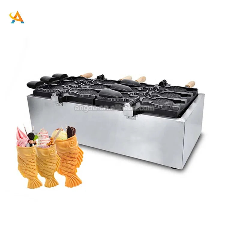 Commercial Electric Open Mouth Ice Cream Taiyaki Popular Fish Waffle Maker Snack Machine