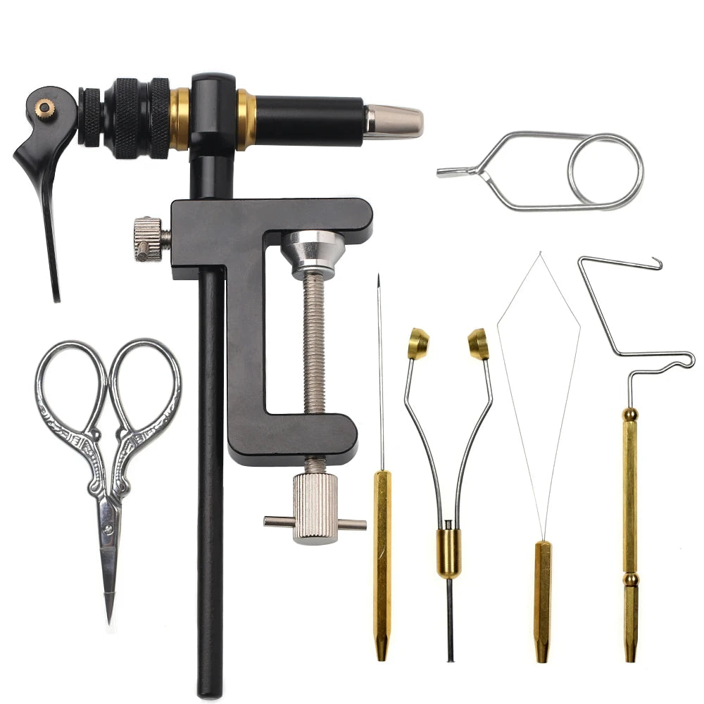 C-clamp 360 Degree Rotary Fly Tying Vise Tools Combo Kit 2mm Width Hardened Jaw Fishing Lure Making Tools Accessories