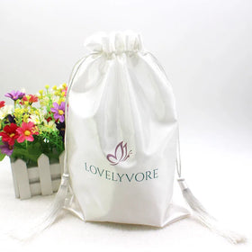 Custom Logo Printed Large Satin Drawstring Dust Cover for Luxury Handbag Gift Wrap with Custom Color and Size