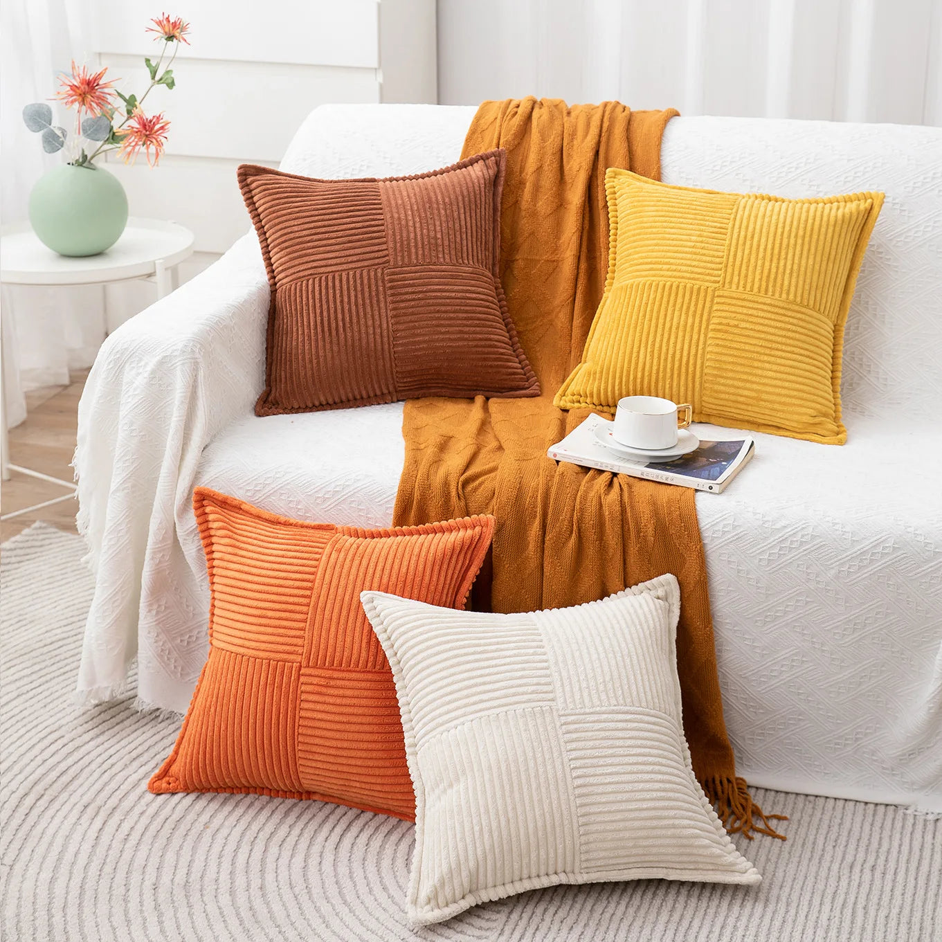 Boho Decorative Striped Woven Broadside Splicing Corduroy Pillow Case Cushion Cover for Home Hospital Hotel Use