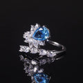 AR442 Precious Metal Cocktail Ring Wholesale Unique Design 925 Sterling Silver Blue Crushed Ice Cubic Zirconia Diamond Ring