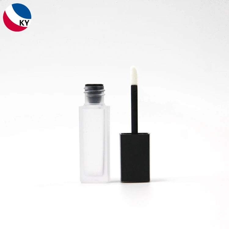 Wholesale Glass Tubes Lip Gloss Container Lipstick Cosmetic Packaging 6ML Plastic Lipgloss Tube Frosted square Black Lid