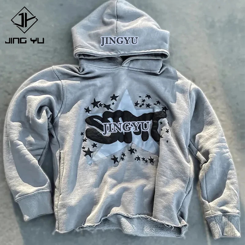 OEM Manufacturer Street Wear Cut Edge Raw Hem Crop Top Pullover No Stings Cropped Hoodie Men Custom logo 3d Puff Print Hoodies