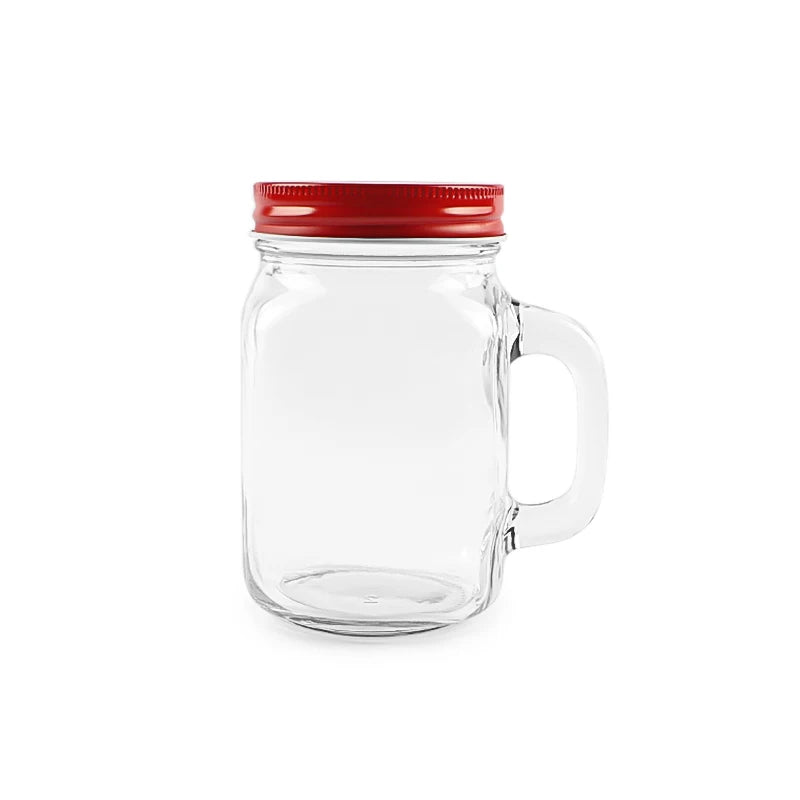 Wholesale 420ml 14oz Glass Coffee Mug for Drinking Glass Jar with Handle and Lid