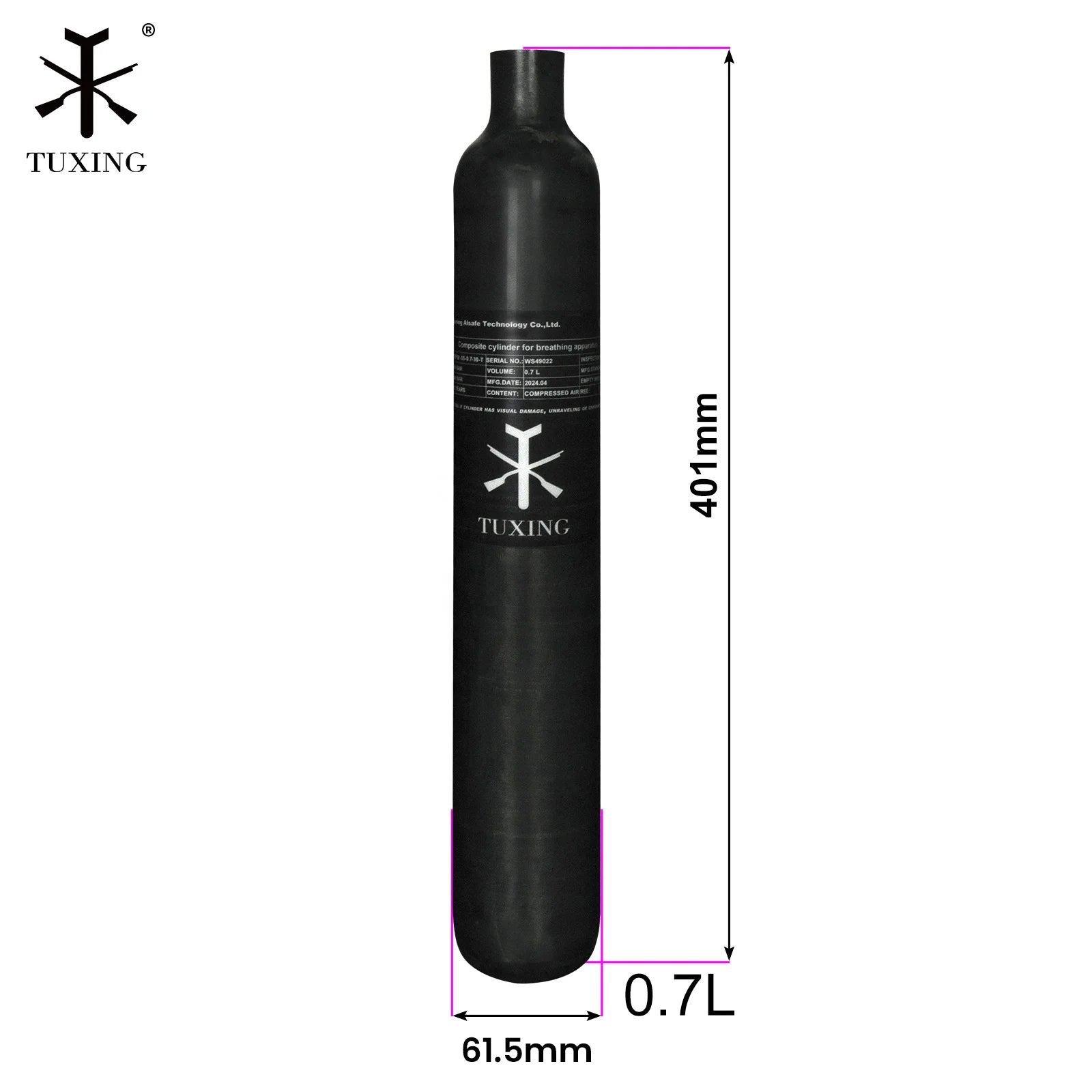 TUXING High Quality Low Price Customize Label 0.7L 300bar 4500psi 30mpa PCP Underwater Carbon Fiber Air Tank for Paintball Game