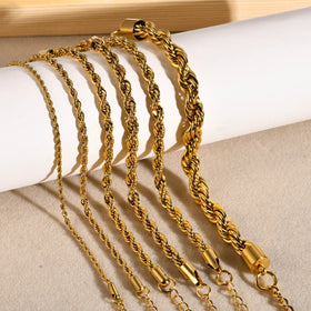 Wholesale 2 3 4 5 8 MM Gold Plated Twist Extend Chain Bracelet Tarnish Free Stainless Steel Twisted Rope Chain Bracelet