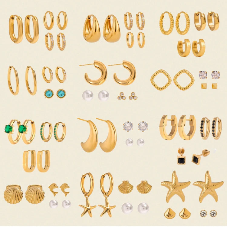 MC236 Wholesale Stainless Steel Earrings 3pcs/set Geometric 18K Gold Plated Chunky Earrings Hoops Fashion Jewelry Stud Earrings