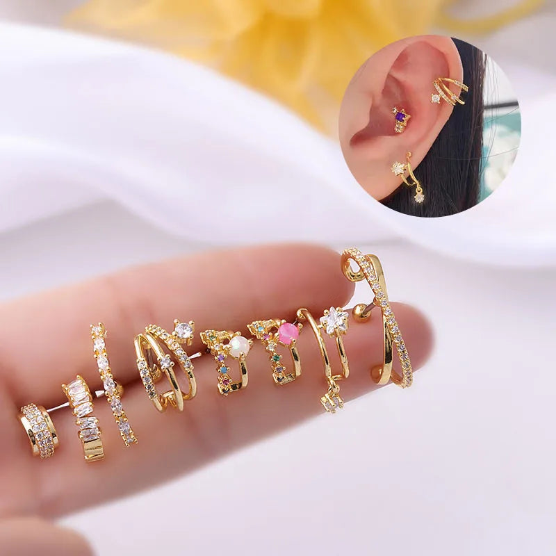 Stainless Steel New Design Cambered Cz Cartilage Stud Piercing Screw Back Earring for Women Semicircular Ear Cuffs
