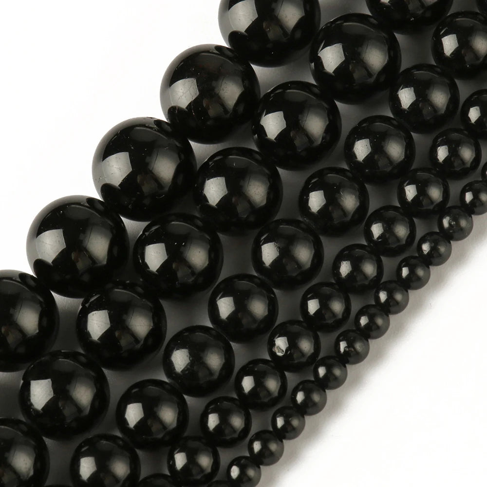 Natrual round Genuine Black Tourmaline Stone Beads 4/6/8/10/12MM for Jewelry Making Bracelet Necklace