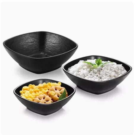 Small Square Melamine Bowls for Soup Cereal Salad Oatmeal Snack Dessert Ice Cream Shallow Serving Dishes Plates for Kitchen Use