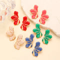 Retro Cream Fashionable Trendy Stud Earrings Alloy Gold-Plated Jewelry Bezel Setting Flower Enamel Inlay Sweet Style for Women