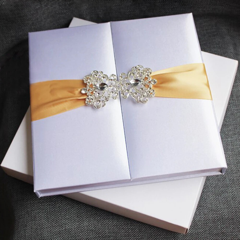 Luxury Silk Wedding Invitation Box Exquisite Ribbon Diamond Buckle Exquisite Hardcover Invitation Box Music Cross Angel Style