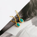 Simple Zircon Round Hoop Earrings Starry Sky Green Enamel Dangle S925 Sterling Silver Earrings for Women