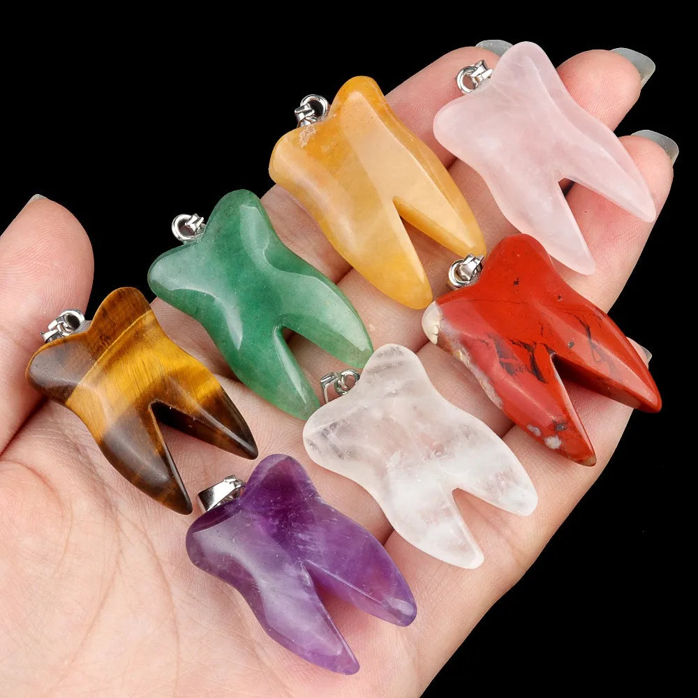 Statement Natural Crystal Teeth Agate Stone Tooth Pendant for Necklace DIY Making