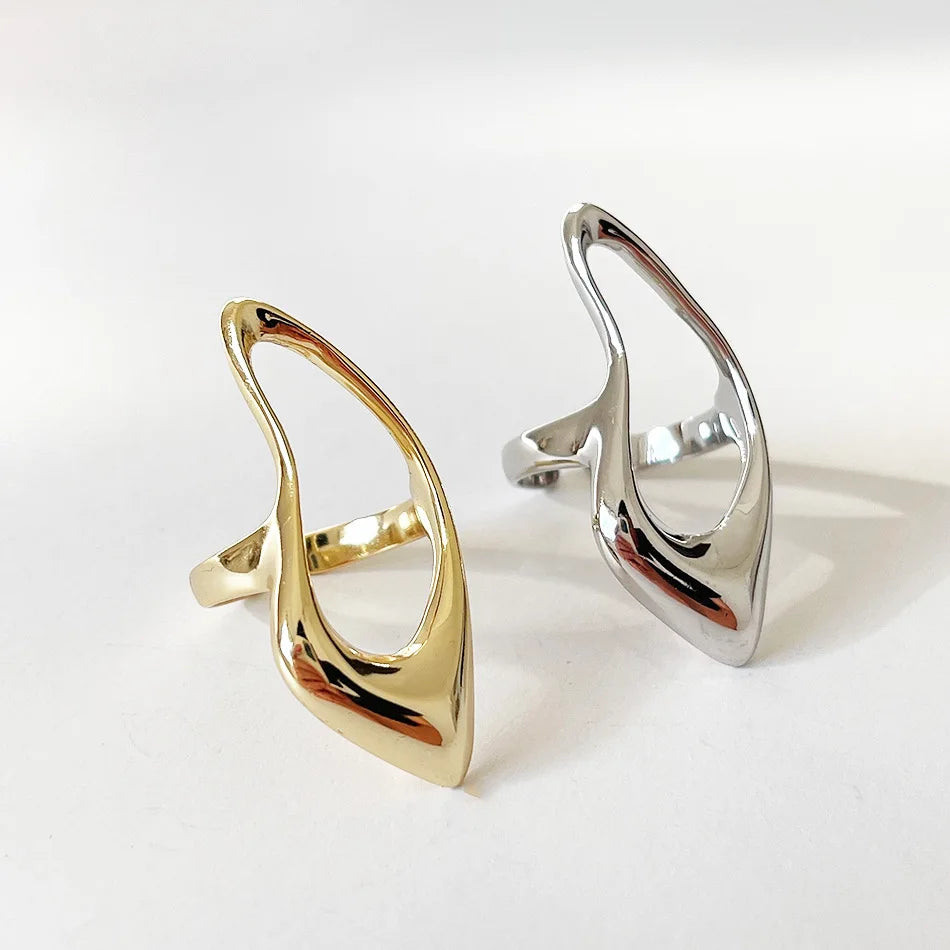 Exaggerated Punk Jewelry Accessories 925 Sterling Silver Open Adjustable Irregular Geometric Hollow Ring