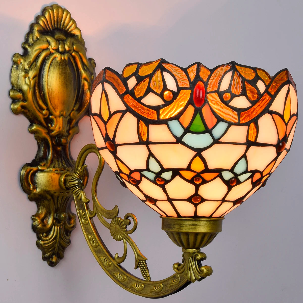 Tiffany Style Wall Sconce Stained Glass Shade Wall Lamp Indoor Lighting Fixture Antique Baroque Light for Bedroom Living Room