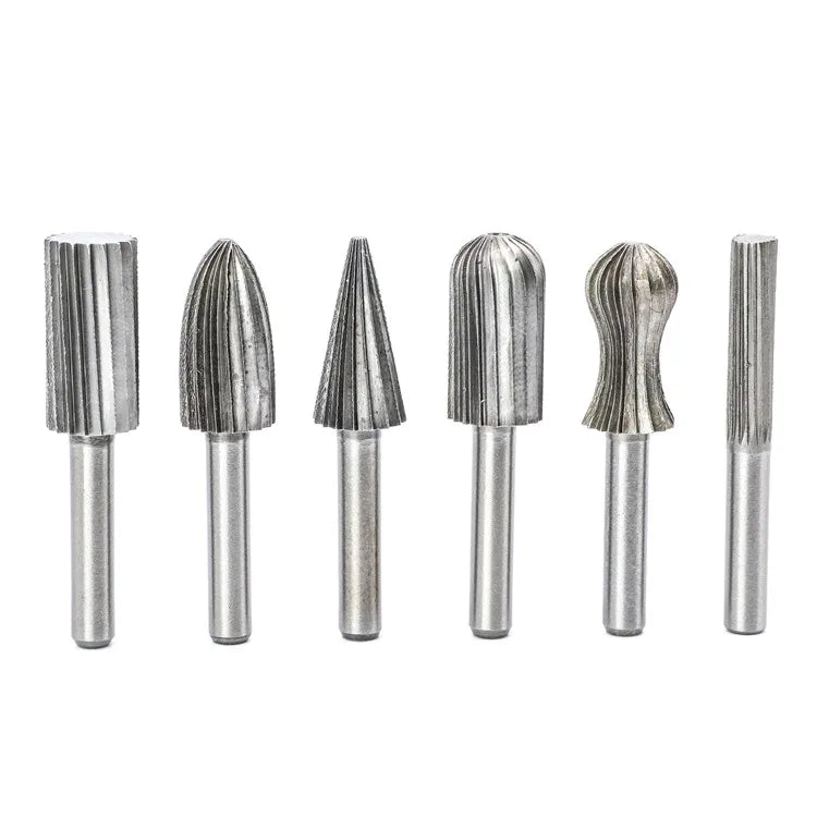 NINDEJIN MG-XZC-6HZ 6PCS 1/4" Inch Shank Carbon Steel Carbide Rotary Files Burr Drill Bits 55mm Length Plain Finish for Drilling