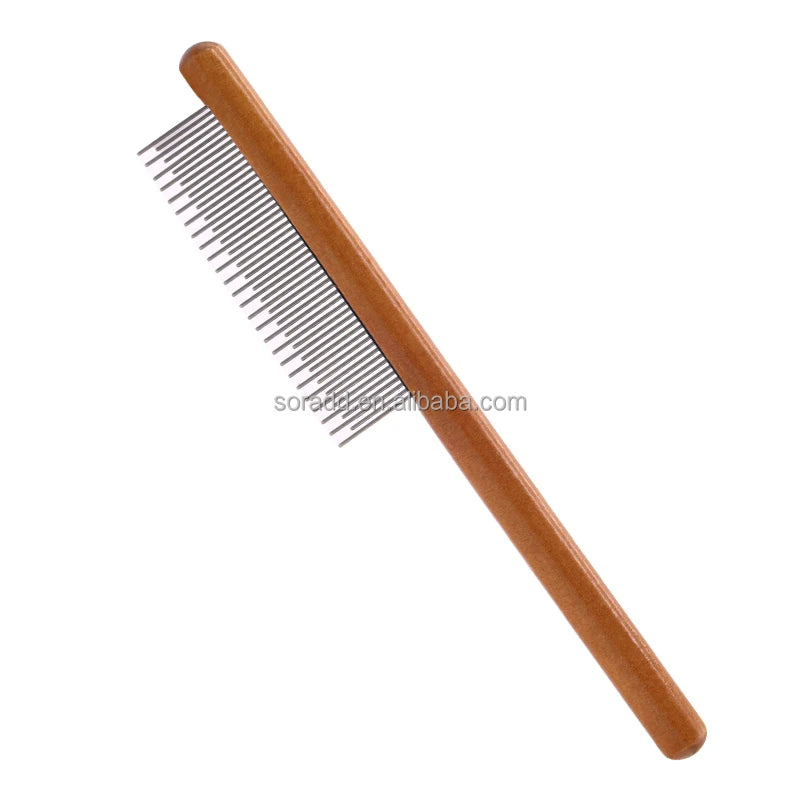Factory Professional Wooden Handle Stainless Steel Teeth Pet Cat Dog Hair Grooming Combs Tool Kit for Removing Tangles and Knots