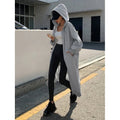 F230171 Clothing Manufacturer Custom Letter Embroidery Zip up Drop Shoulder Drawstring Longer Length and Oversized Hoodie