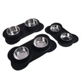 Ikitchen Eco-Friendly Metal Travel Dog Bowl Stainless Steel Dog Bowl Pet Cat Silicone Mat Non-slip Dog Double Bowl