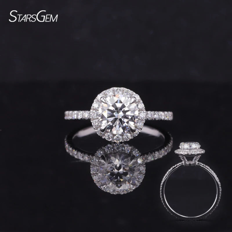 18K Solid White Gold 1.2CT Lab Grown Diamond With Moissanite Side Stone Engagement Ring