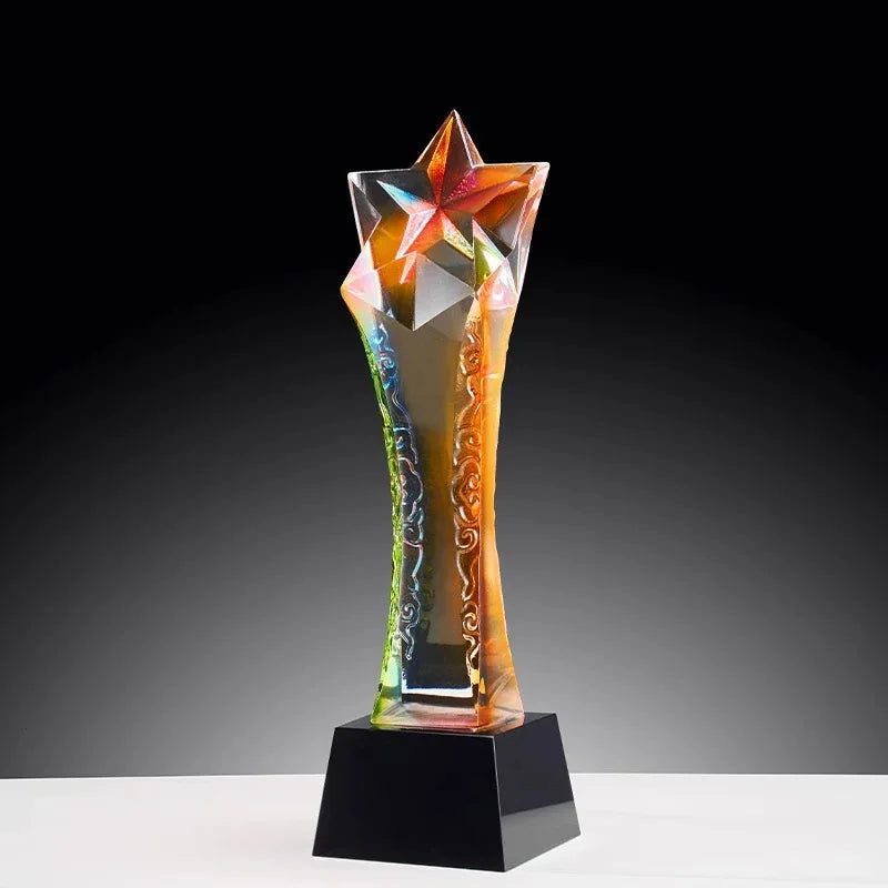 New Design Colored Star Crystal Glass Awards Trophies MH-NJ0624