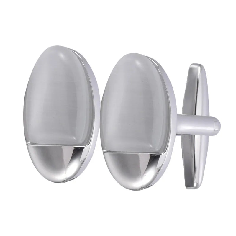Wholesale White Cat Eye Agate Stone Elegant Cufflinks Custom Mens Suit Shirt Accessory Wedding Tuxedo Trendy Jewelry Gift Set