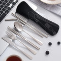 Stainless Steel Reusable Flatware Utensil Metal Straw Portable Travel Cutlery Set With Bag