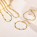 Fine Jewelry Sets Stainless Steel Flat Snake Chain 18k Gold Plated Bracelets Green Stone White Zircon Necklaces Hoops Earrings