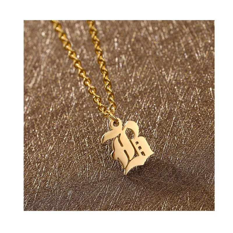 Vintage Stainless Steel Alphabet Pendant Necklaces Hiphop Women Men Gold Chain Necklace Initial Letter Necklace